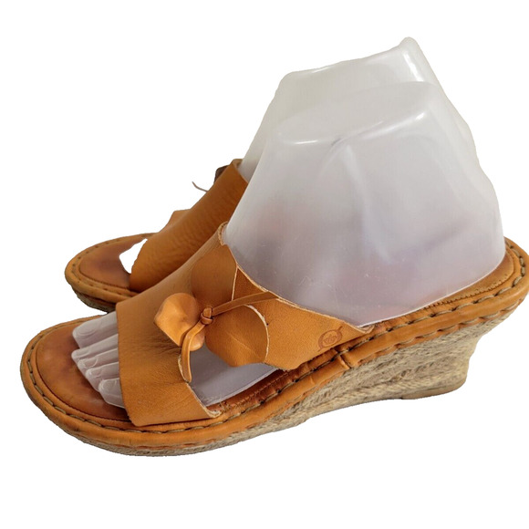 Børn Shoes - Born Drilles Orange Leather Fairy Espadrille Wedge‎ Sandals Women's Size 9